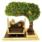 Handcrafted Wooden Meenakari Peacock Jhula for Laddu Gopal