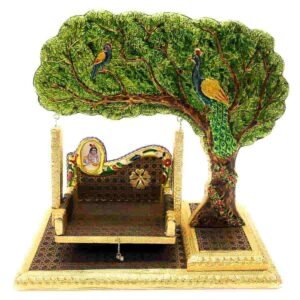 Handcrafted Wooden Meenakari Peacock Jhula for Laddu Gopal