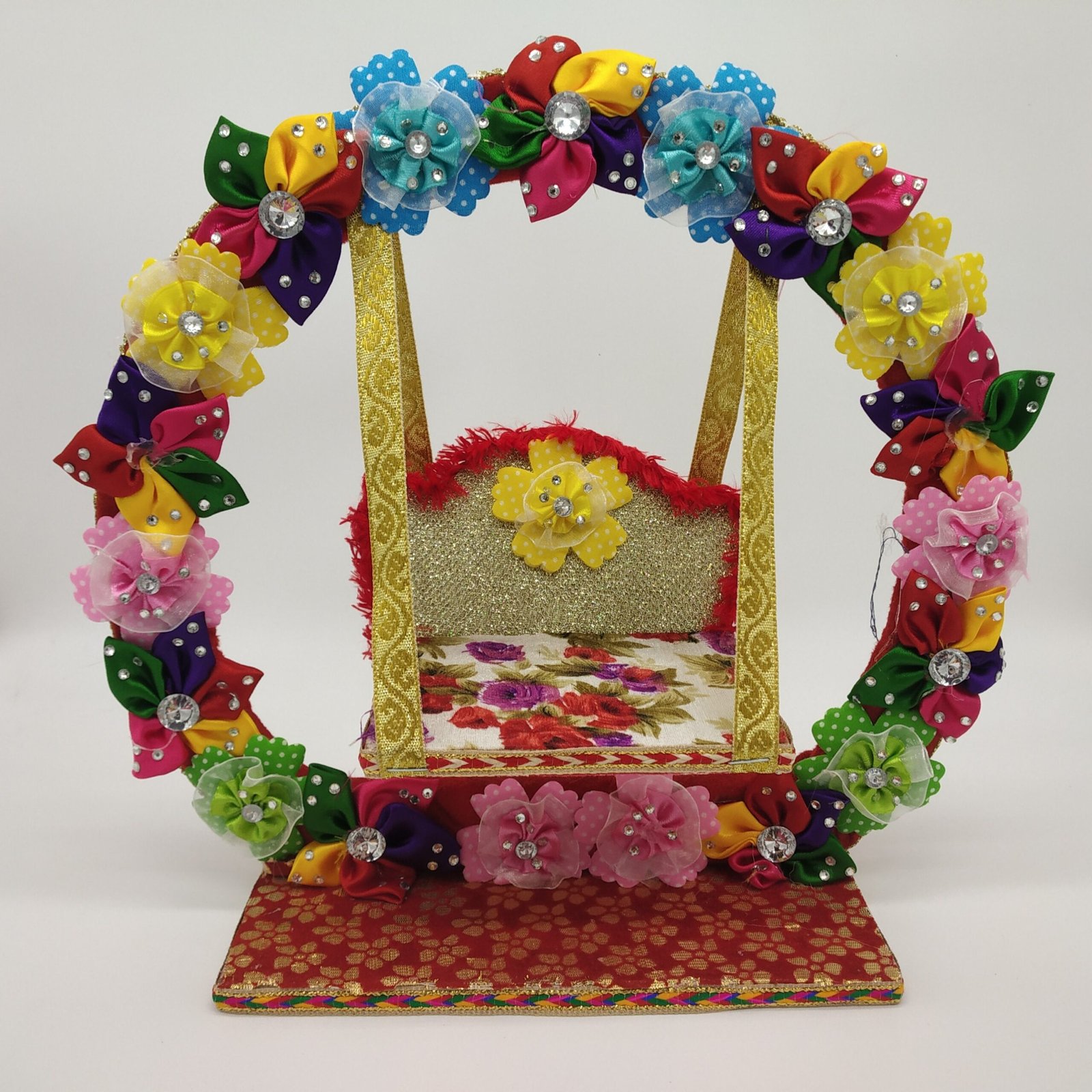 Royal Floral Decorated Wooden Jhula with Chhatar